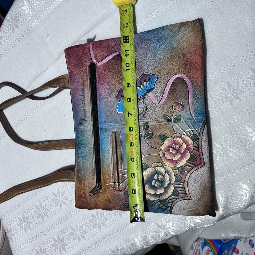 Anuschka Hand Painted Leather Shoulder/Tote Bag Floral Butterfly Art Purse - Picture 5 of 12